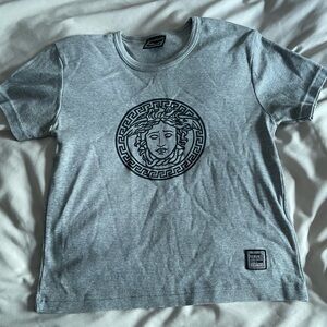 Versace Jeans Collection Gray Short Sleeve Tee with Medallion Design